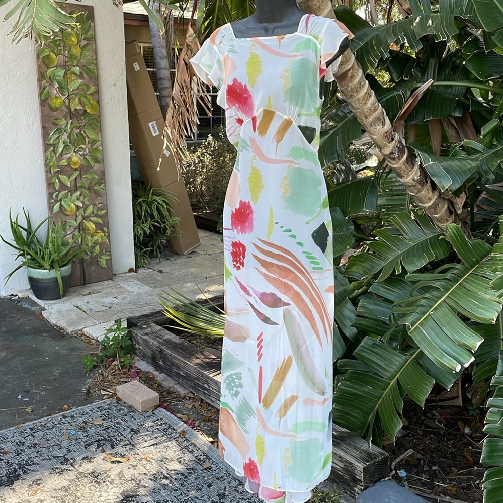 Antonio Melani, sheer floral asymmetric tea dress - Picture 6 of 11